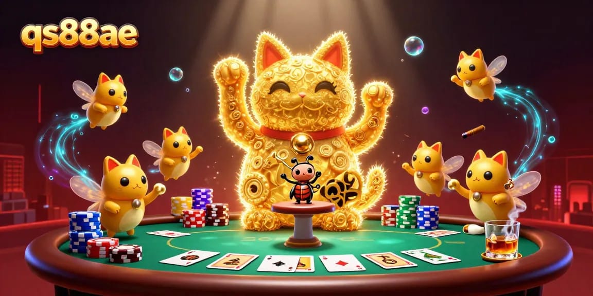 Experience the excitement at qs88ae with a vibrant, interactive giant lucky cat illustration.