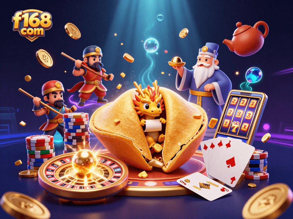 Experience the thrill of gaming at f168 com with the ultimate 3D casino illustration showcasing vibrant characters and elements.