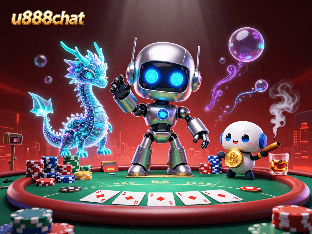 Experience thrilling wins in u888chat's vibrant gambling scene featuring iconic poker elements.
