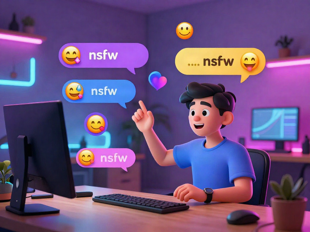 Engaging digital scene depicting lively nsfw chat interaction with emojis and character expressions.