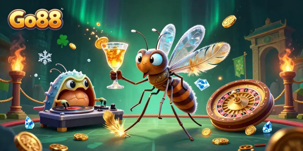 Engage with Go88's vibrant casino scene featuring characters and dynamic gaming elements.
