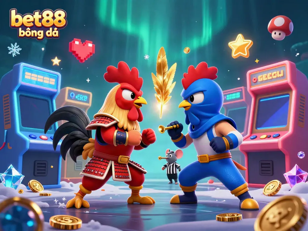 Experience intense competition with bet88 bóng đá as cartoon roosters battle in a dynamic casino scene.