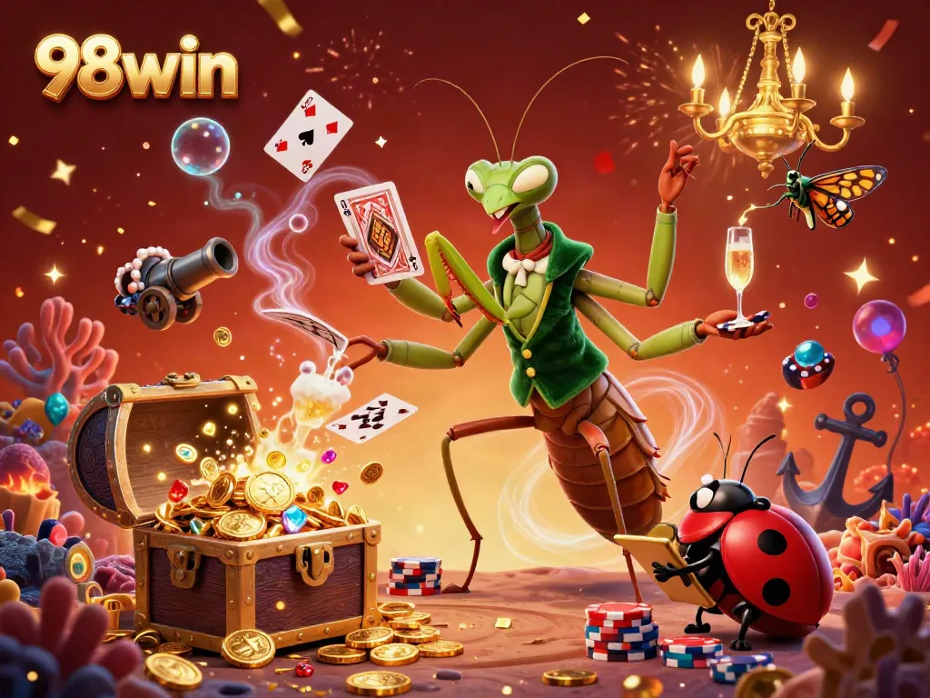 Join the excitement at 98win with vibrant casino elements and lively characters in action.
