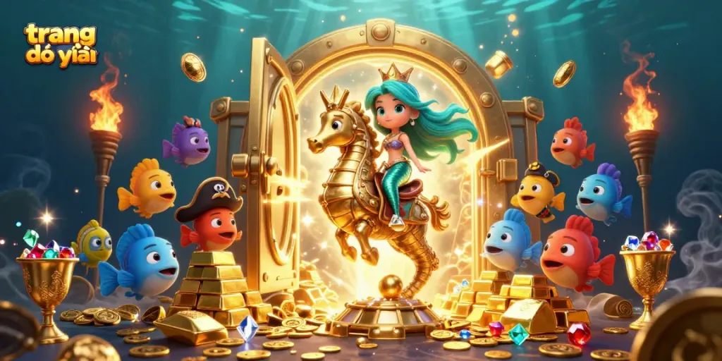 Win big with trusted gambling sites, featuring vibrant characters and treasure elements, trang cá độ uy tín.