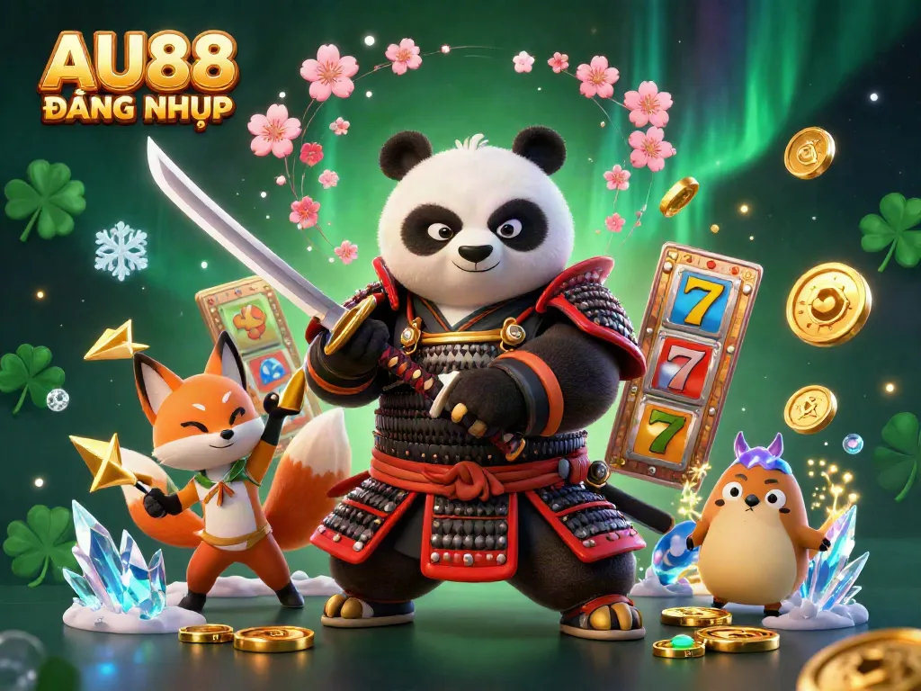 Experience thrilling gaming action with AU88 ĐĂNG NHẬP as playful characters interact with vibrant casino elements.