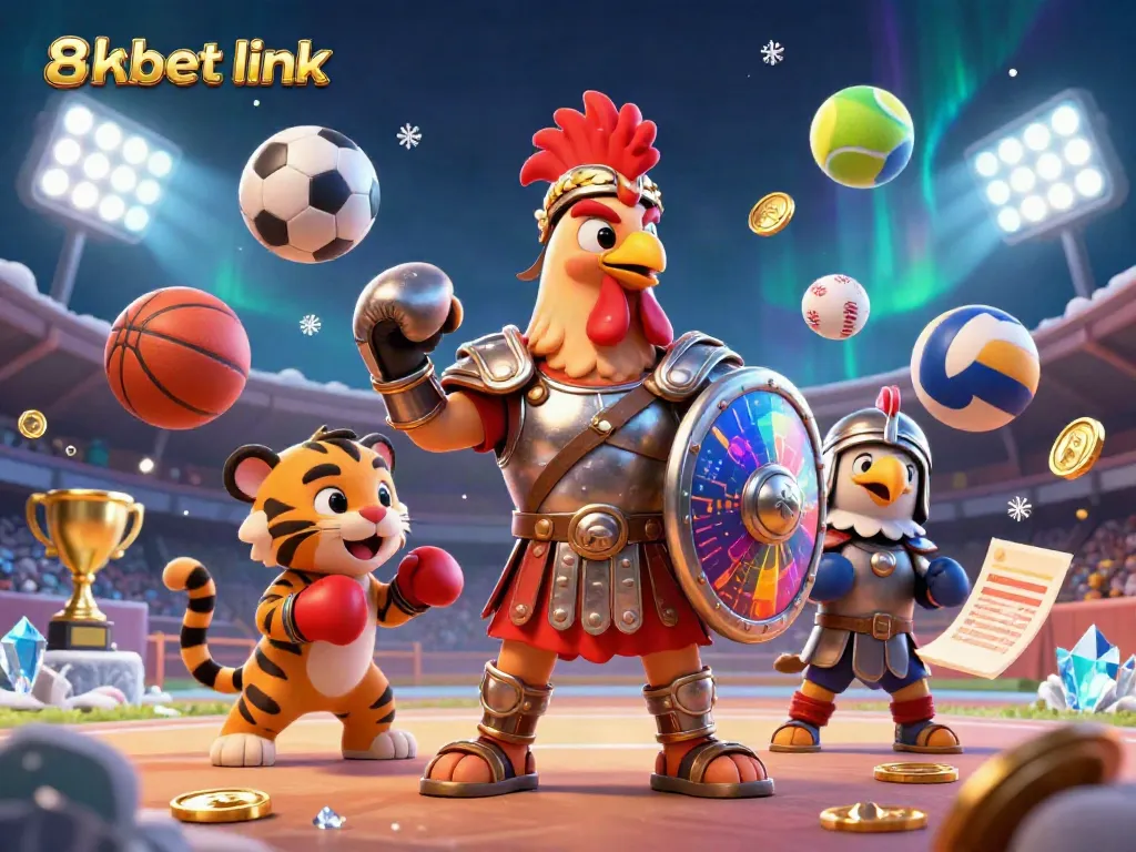Engage in thrilling betting action with the 8xbet link, featuring animated characters in a dynamic casino scene.