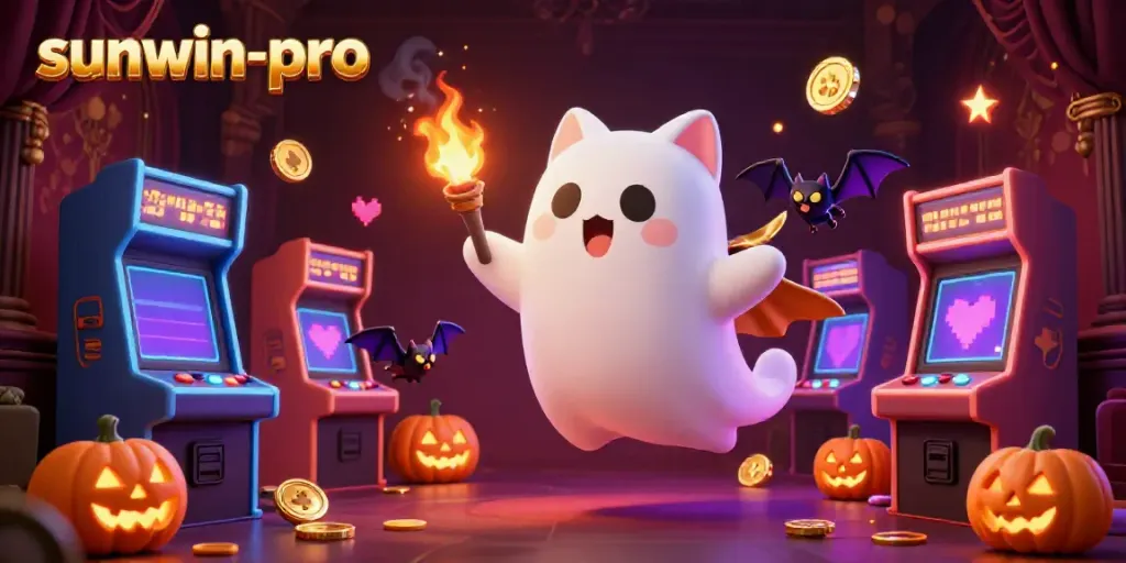 Engage with the vibrant world of sunwin-pro's haunted casino, featuring a ghost cat and dynamic gaming elements.