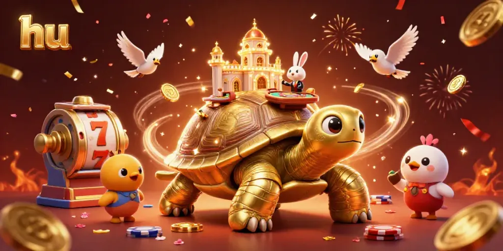 Engage in exhilarating action at hu's vibrant casino with a dynamic rabbit dealer and lucky symbols.