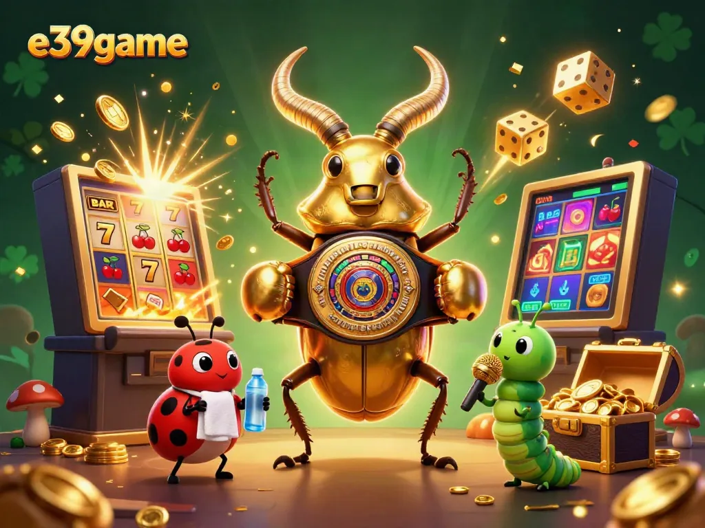Engage with exciting e39game action featuring a golden stag beetle and dynamic casino elements