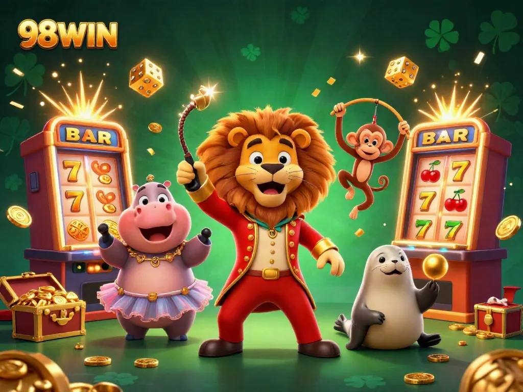 Experience the thrill of winning at 98WIN with dynamic characters and exciting casino elements.