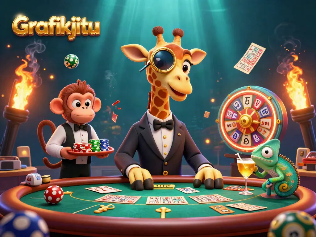 Play to win with Grafikjitu featuring a high-roller giraffe at a vibrant lottery scene.