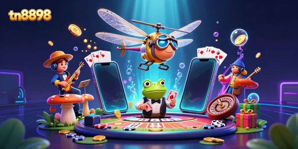 Experience thrilling gaming with tn8898 as a pilot, croupier, and musicians enhance the casino atmosphere.