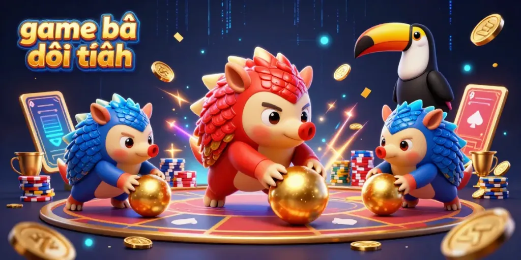 Experience excitement with game bài đổi thưởng in this vibrant scene of pangolins and poker.