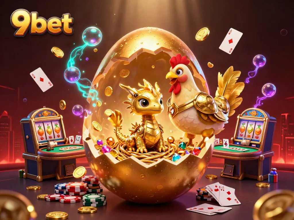 Experience the excitement of 9bet with a dazzling dragon and vibrant casino elements.