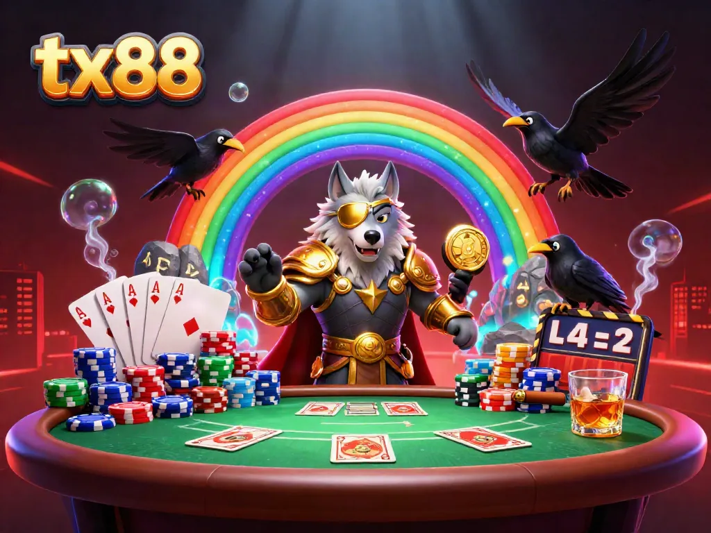 Immerse in the vivid world of tx88 with Odin and his ravens amid a casino chip rainbow bridge.