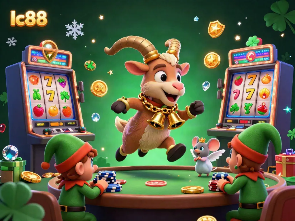 Experience excitement at lc88's holiday-horror casino with festive characters and slot elements.