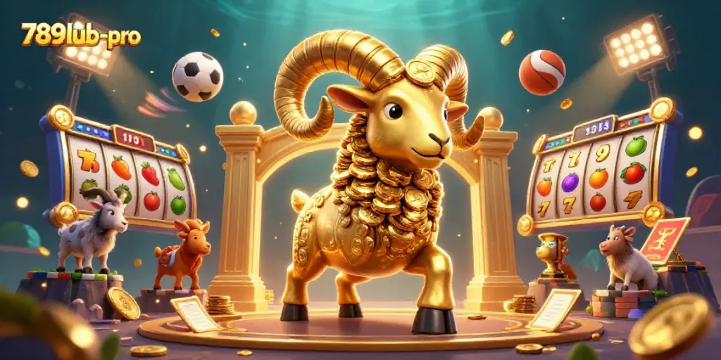 Engage with thrilling casino action at 789lub-pro, featuring a golden charging ram and dynamic game elements.