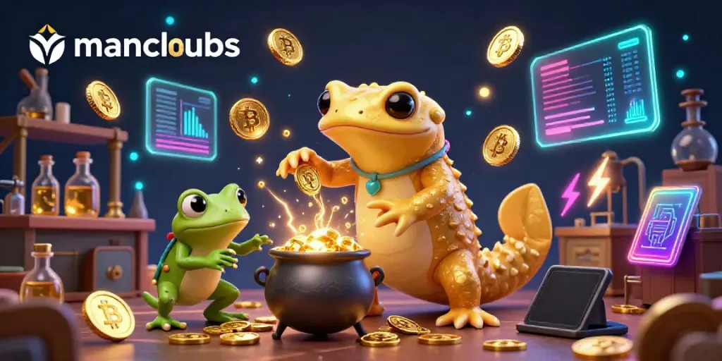Engage with manclubs as a golden salamander alchemist transforms metals into riches in a vibrant digital casino.