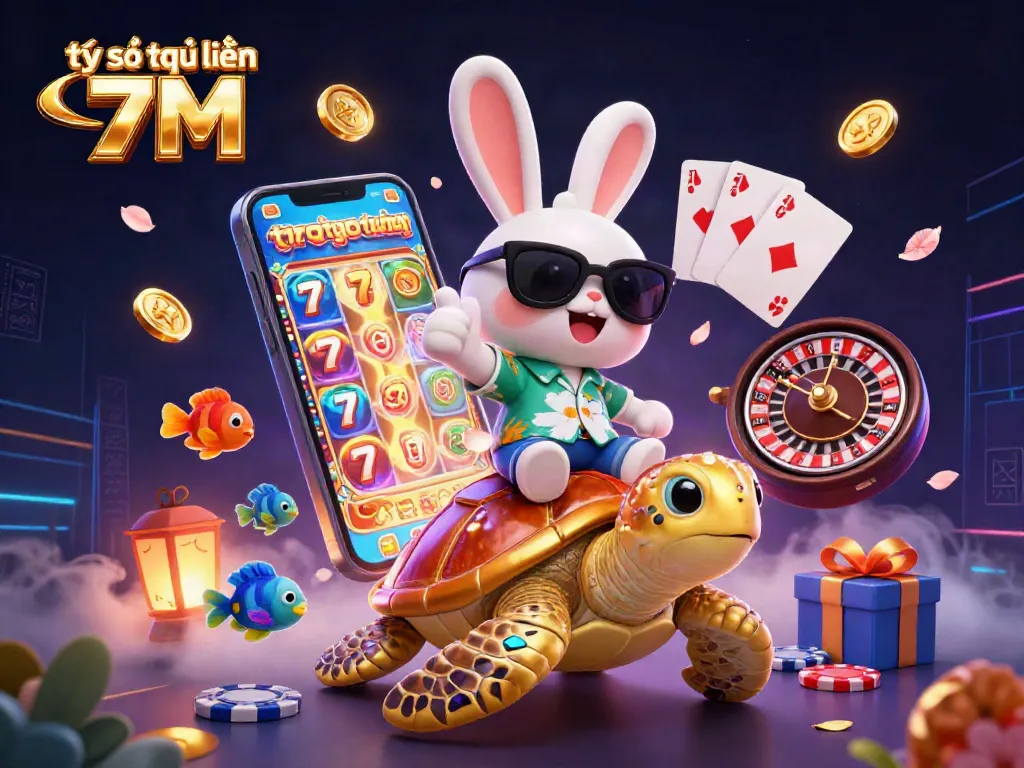 Experience thrilling tỷ số trực tuyến 7M with adorable characters in a vibrant 3D casino scene.