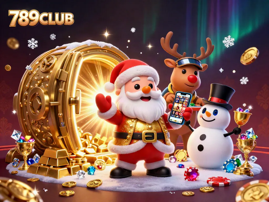 Experience mega wins at 789CLUB with vibrant slot games surrounded by festive characters!