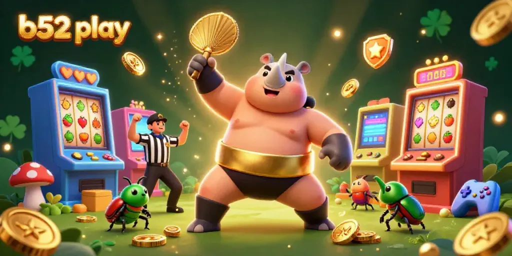 Experience the excitement of b52 play with dynamic slot games featuring a cartoon rhinoceros beetle.