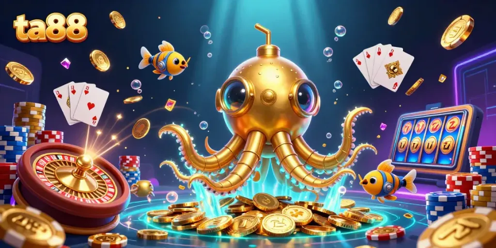 Experience thrilling wins at ta88 with dynamic casino elements and vibrant gold visuals.