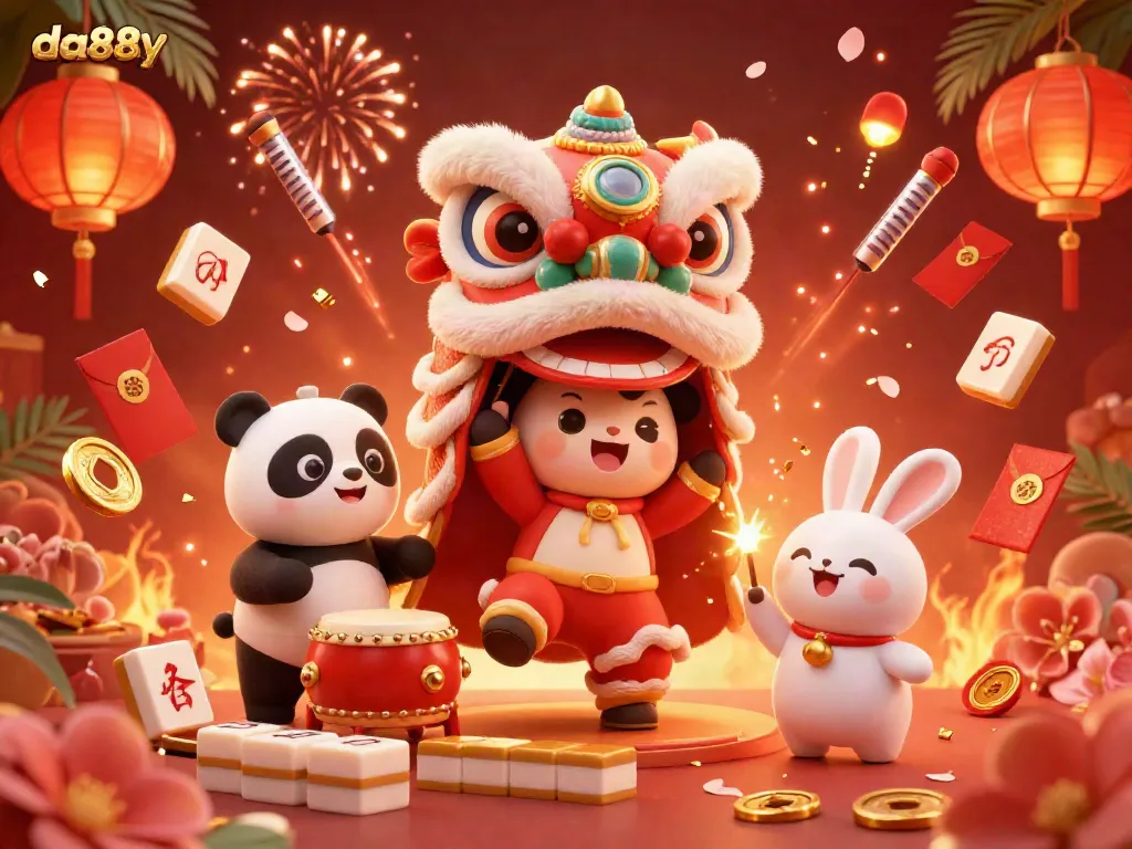 Engage with the thrilling world of da88y through this festive 3D illustration showcasing dynamic casino elements and lively characters.