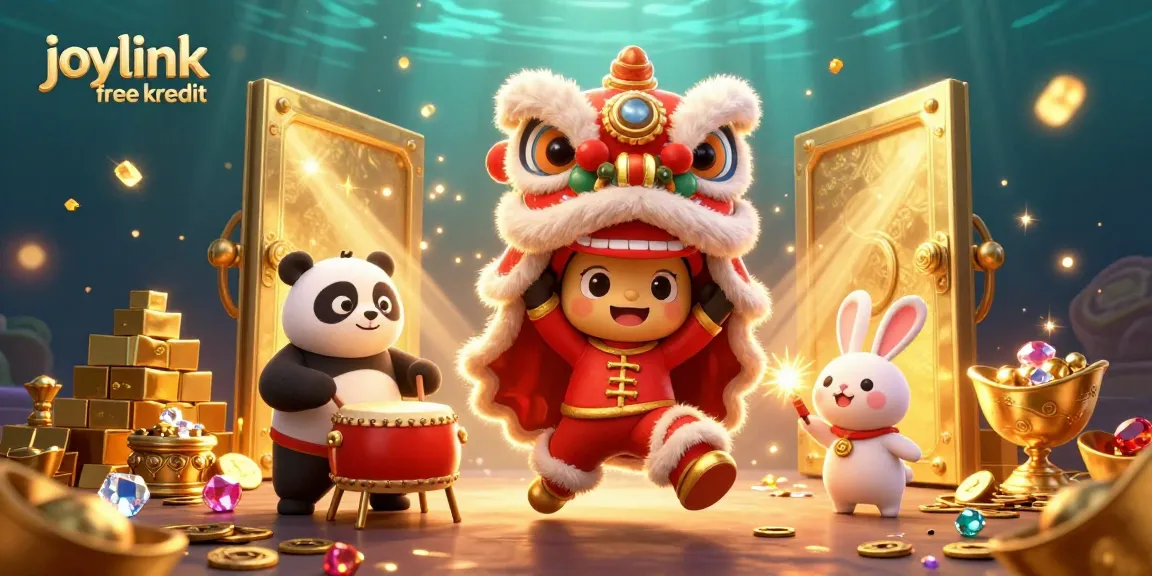 Experience joylink free kredit with vibrant casino action in a festive 3D illustration.