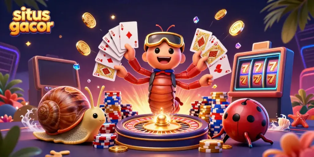 Temukan situs gacor dalam ilustrasi 3D kasino yang dinamis, lengkap dengan dealer dan elemen permainan.