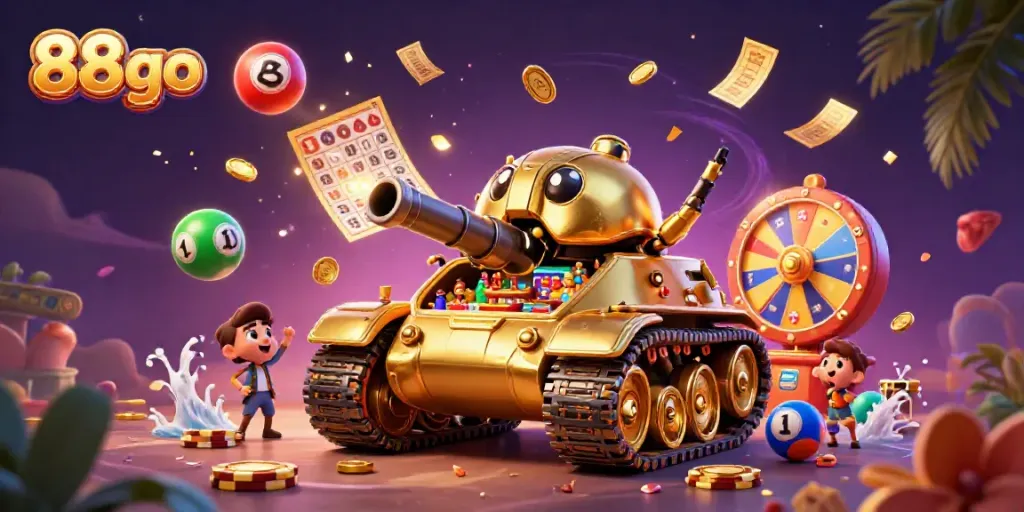 Experience excitement with 88go's golden beetle tank revealing a vibrant casino scene.