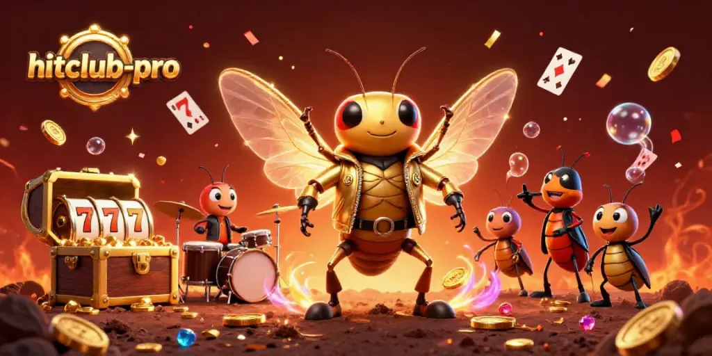 Experience hitclub-pro excitement with a vibrant 3D scene of a cicada rock star and vibrant casino elements!