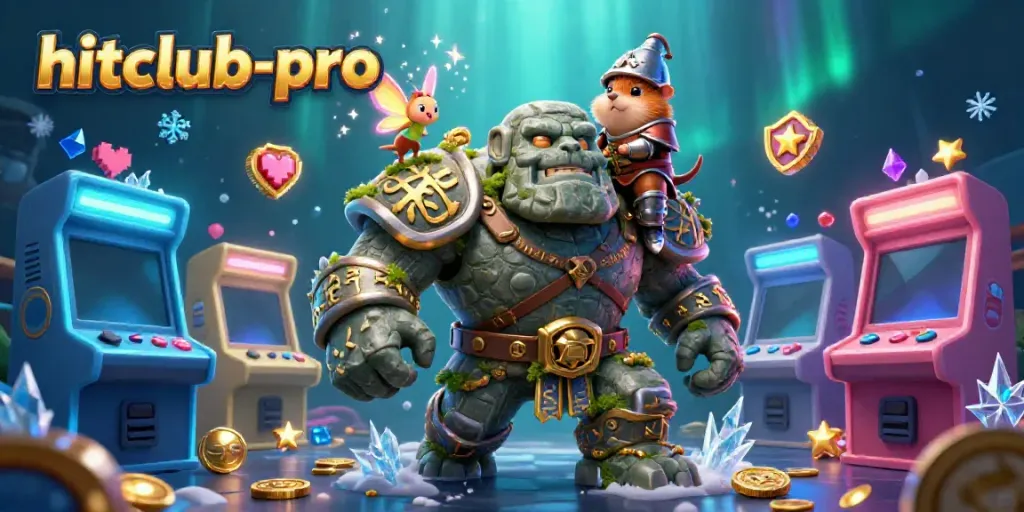 Engage in thrilling play at hitclub-pro with a magical scene of a golem guardian and hamster knight.