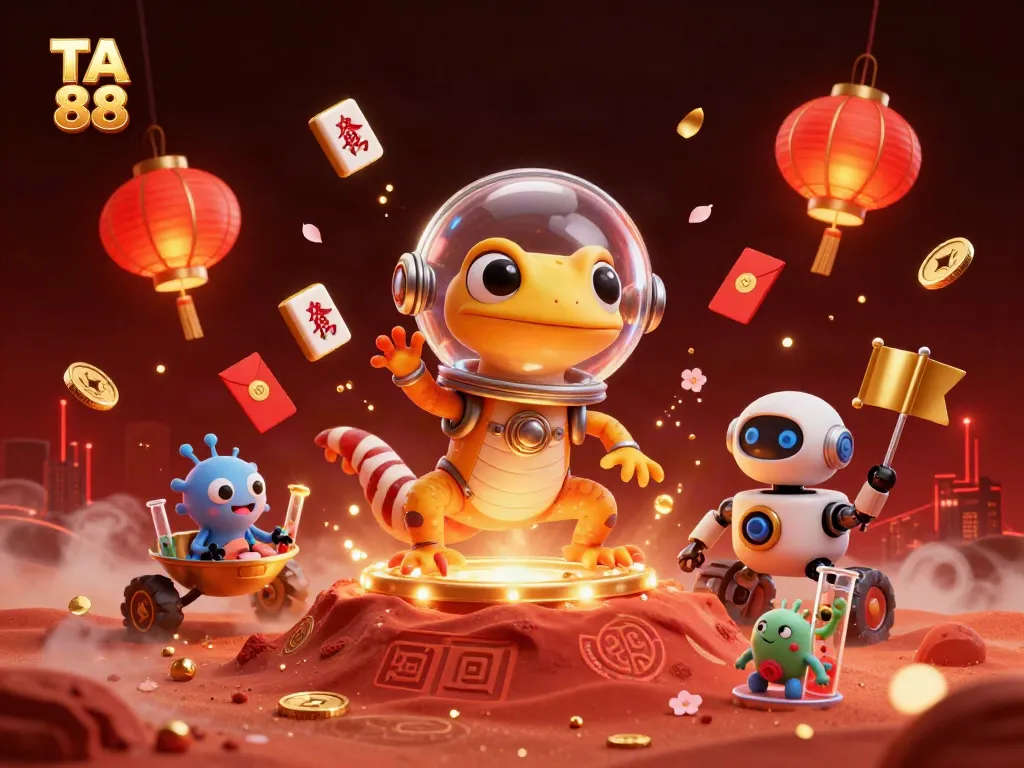 Engage with TA 88 as a Martian gecko discovers a golden casino surrounded by festive gambling elements.