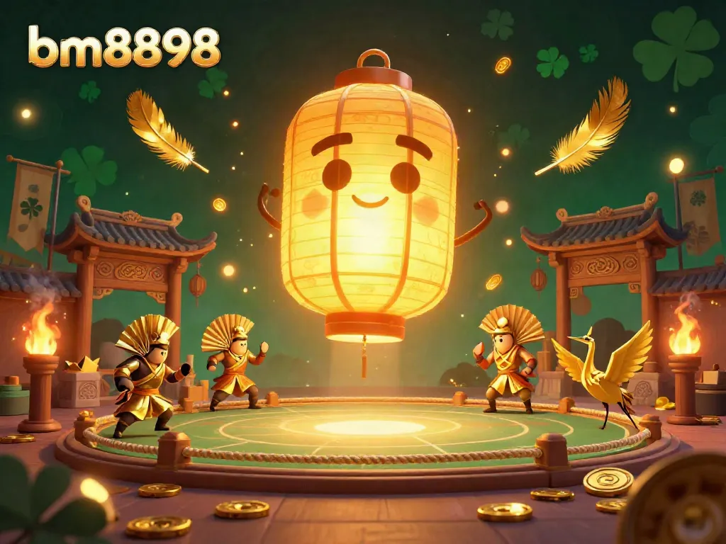 Experience exciting gameplay at bm8898 with a vibrant casino scene featuring golden lanterns and shimmering coins.