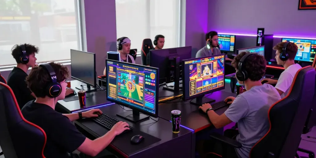 Engaged players enjoying a slot game experience on ODDIGO platform, showcasing excitement in digital gaming.