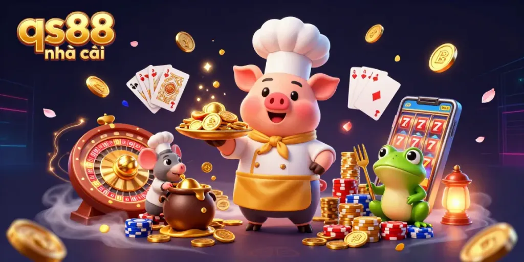 Experience the thrill of gaming at qs88 nhà cái with a vibrant 3D casino scene.