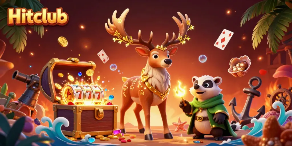 Hitclub brings luck to players with vibrant 3D slots, golden coins, and magical creatures.