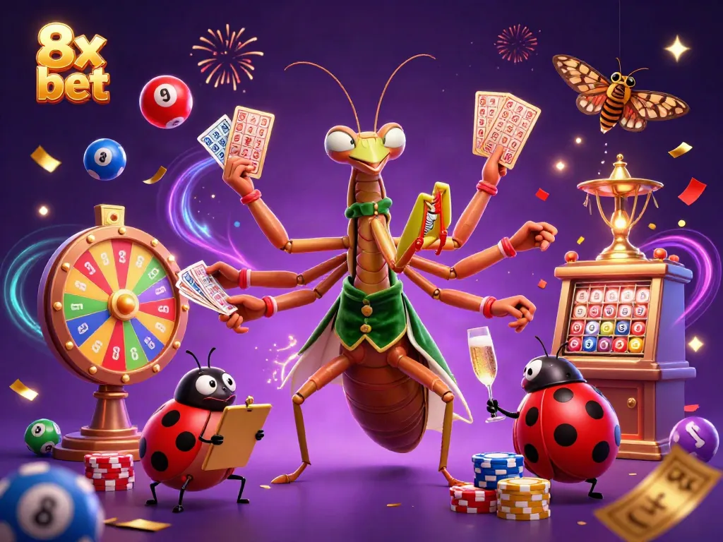Engage with thrilling 8x bet gameplay in a vibrant casino scene featuring lively characters and dynamic elements.
