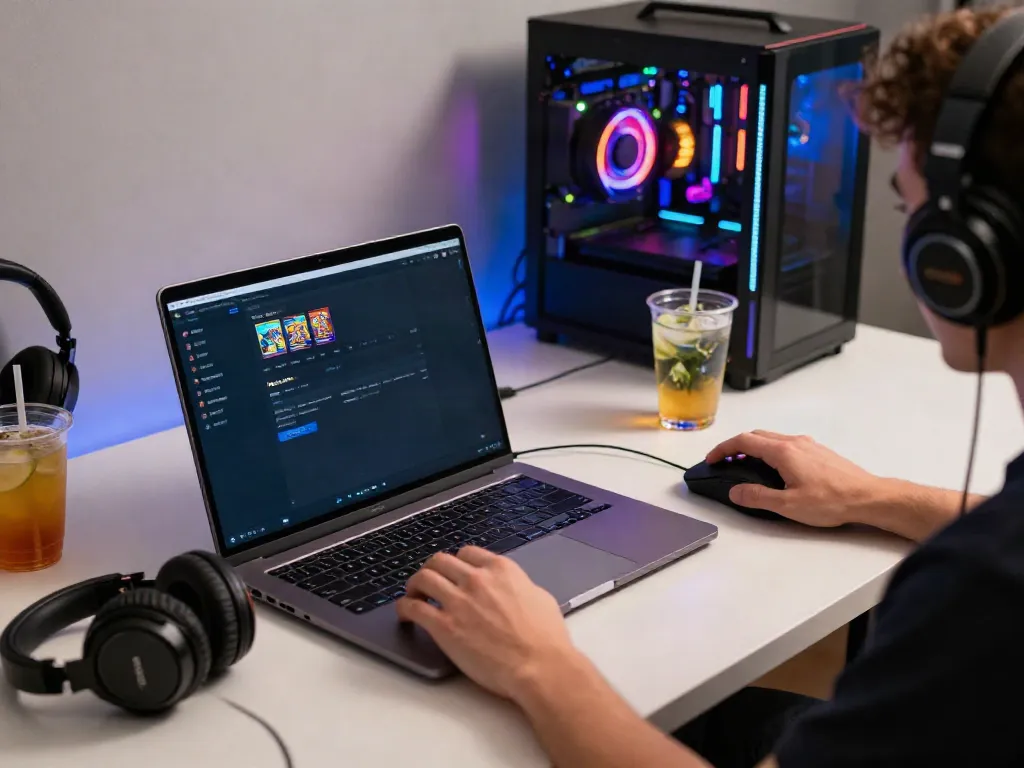 Engaging with the slot88 platform on a sleek laptop, showcasing vibrant online gaming.