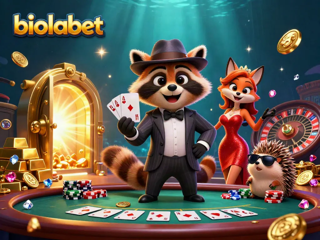 Experience the thrill of biolabet with a suave raccoon and friends at a high-stakes poker table.