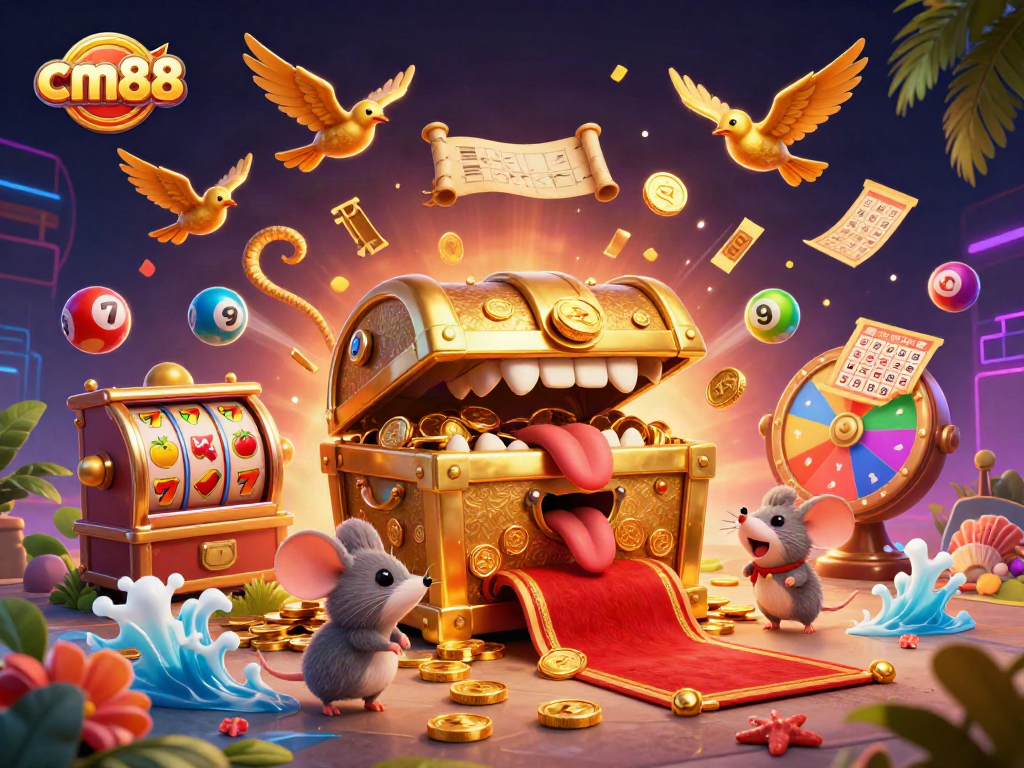 Join the excitement at cm88 with a vibrant scene full of lotteries, bingo, and gaming action featuring eye-catching elements.