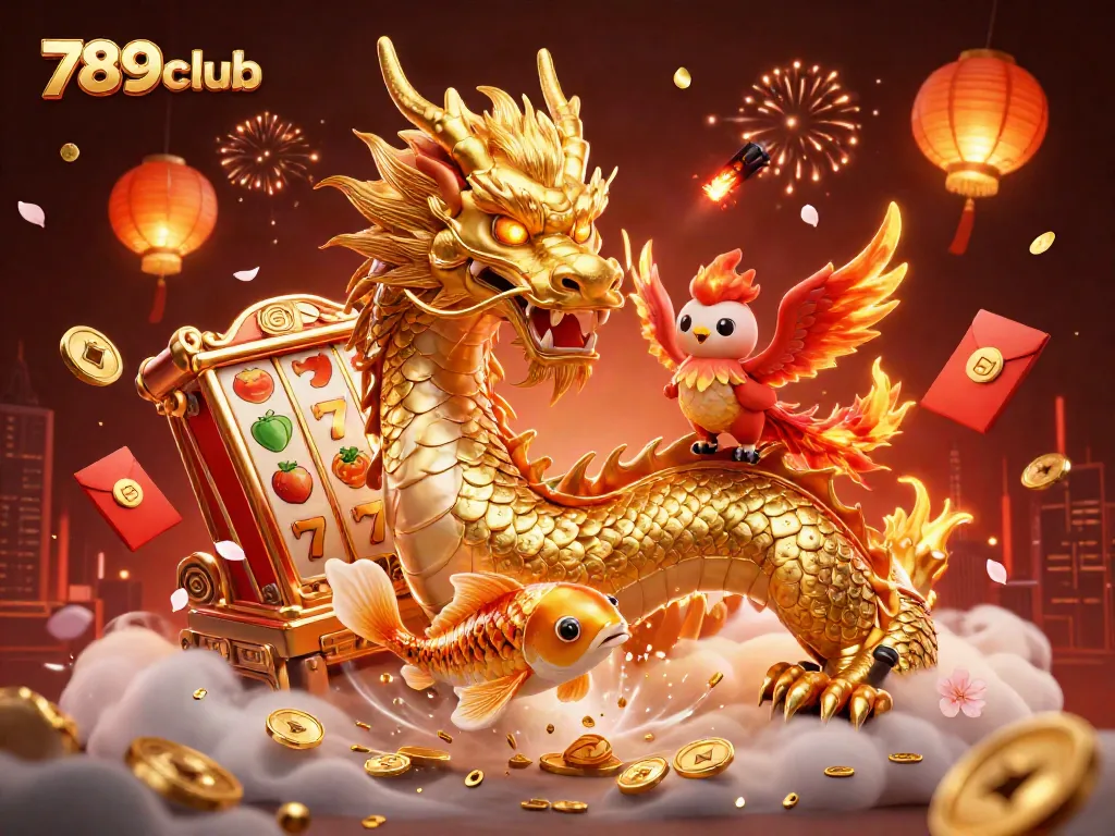 Experience the thrilling slots adventure at 789club with a dazzling dragon and koi fish!