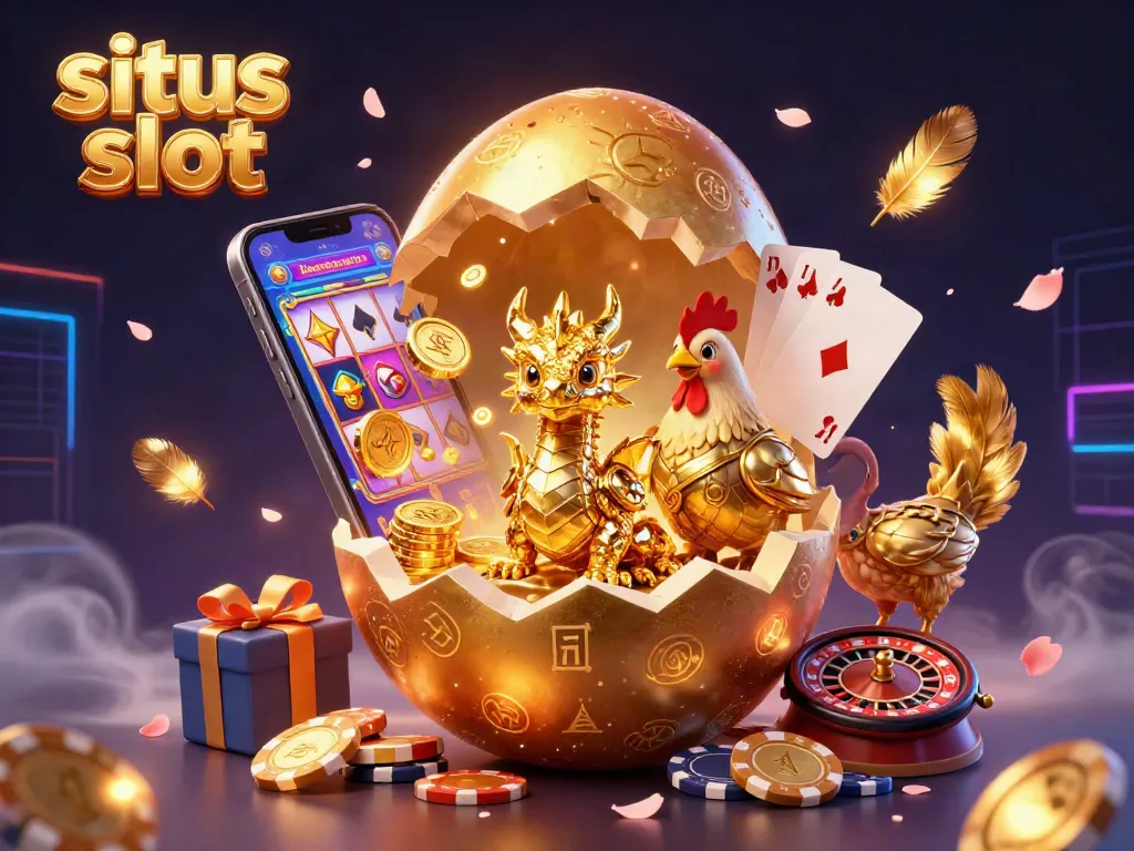 Experience situs slot with golden dragon treasure on poker chips in this vibrant casino art.