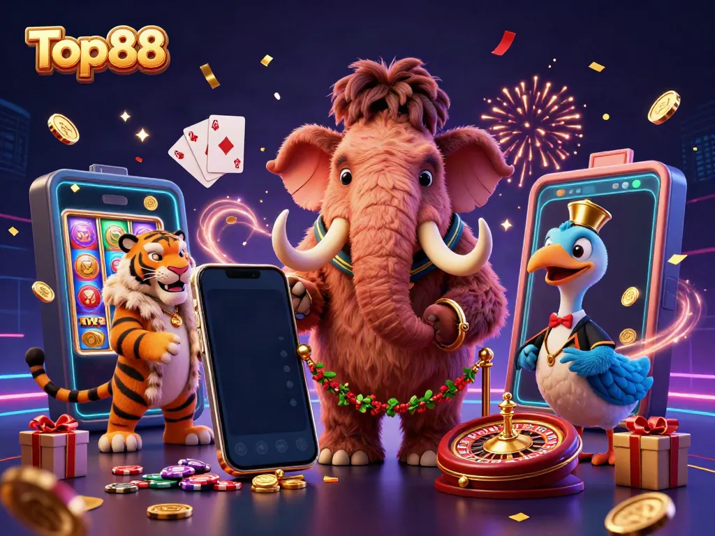 Experience the vibrant world of Top88 with a playful bouncer and VIP guests in a busy casino scene.