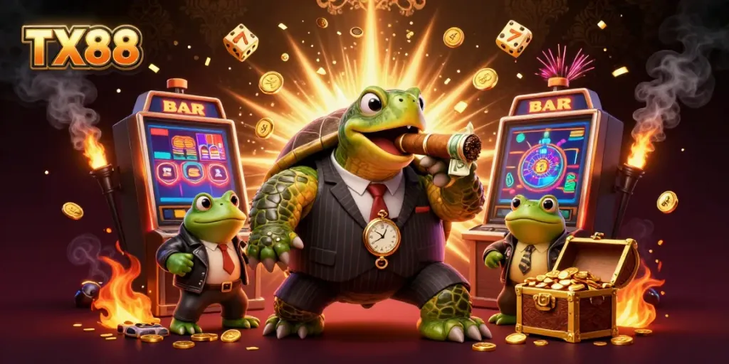 Experience high-stakes action at TX88 with vibrant casino elements and iconic characters.