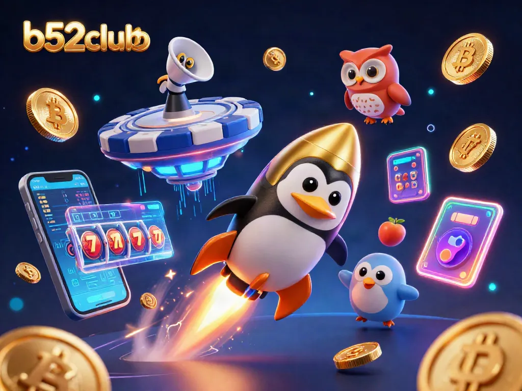 Engage in exciting gameplay with b52clubb, featuring a golden penguin and casino elements!