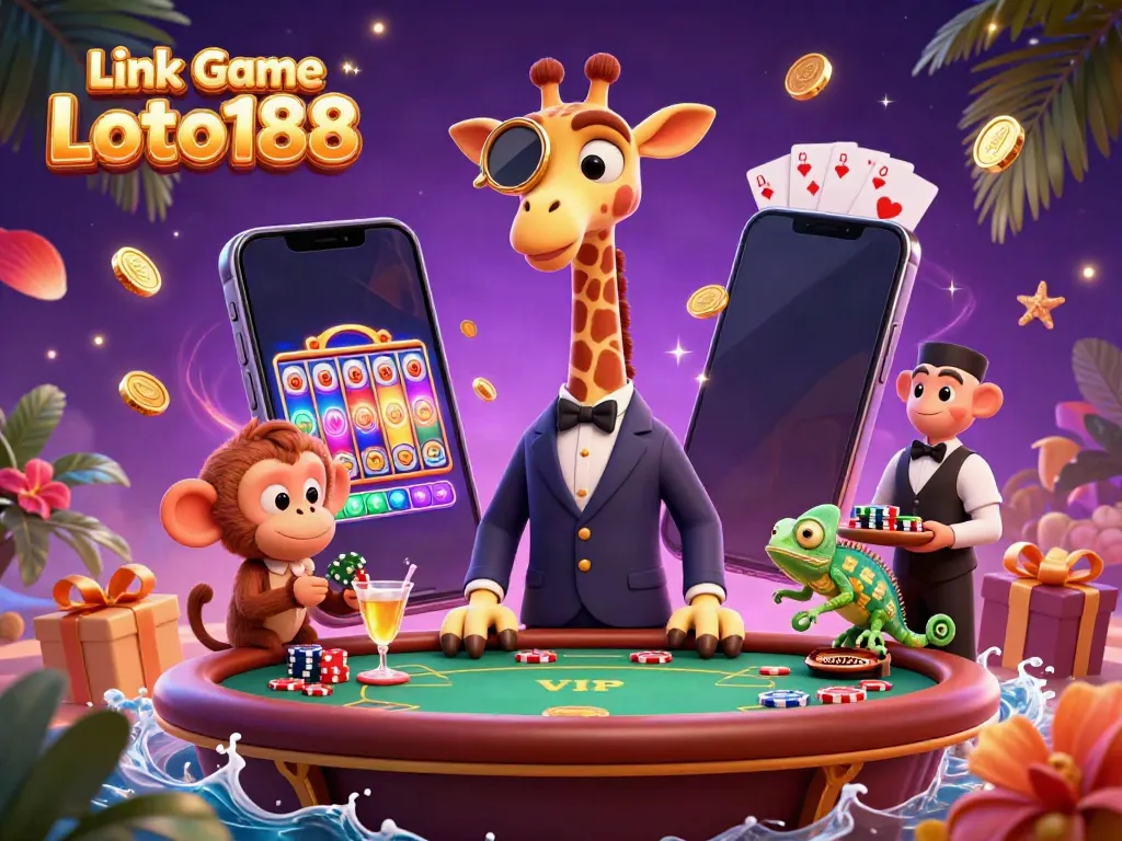 Experience the vibrant excitement of Link Game Loto188 with high-roller characters and thrilling casino elements!