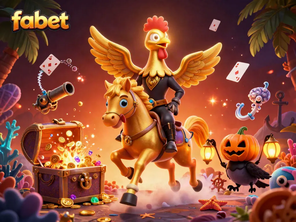 Experience the thrill of fabet gaming with golden rooster in a vibrant casino scene.