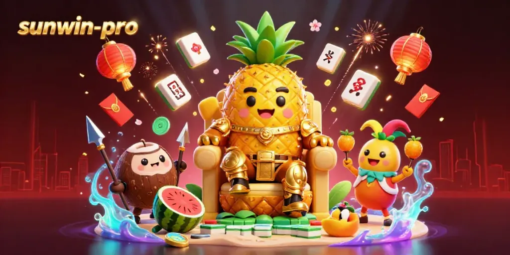 Experience the vibrant energy of sunwin-pro with a golden pineapple king, tropical armor, and casino-themed visuals.