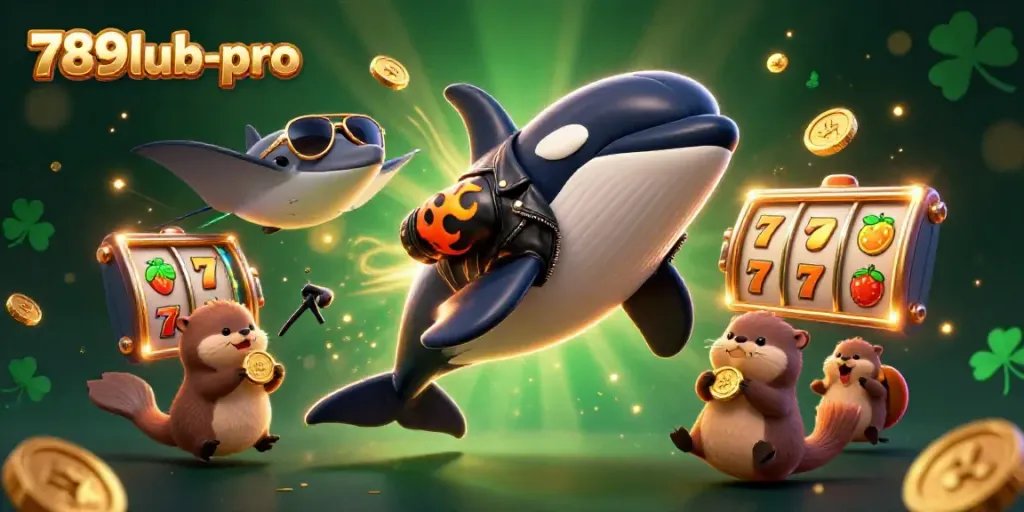Experience thrilling wins with the interactive scene showcasing 789lub-pro, featuring vibrant characters and slot elements.